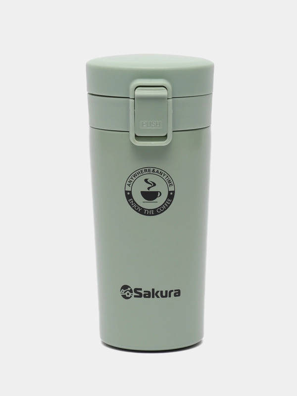 Термокружка Sakura TM-01-380GR, с кнопкой зеленый, green, 0,38 л