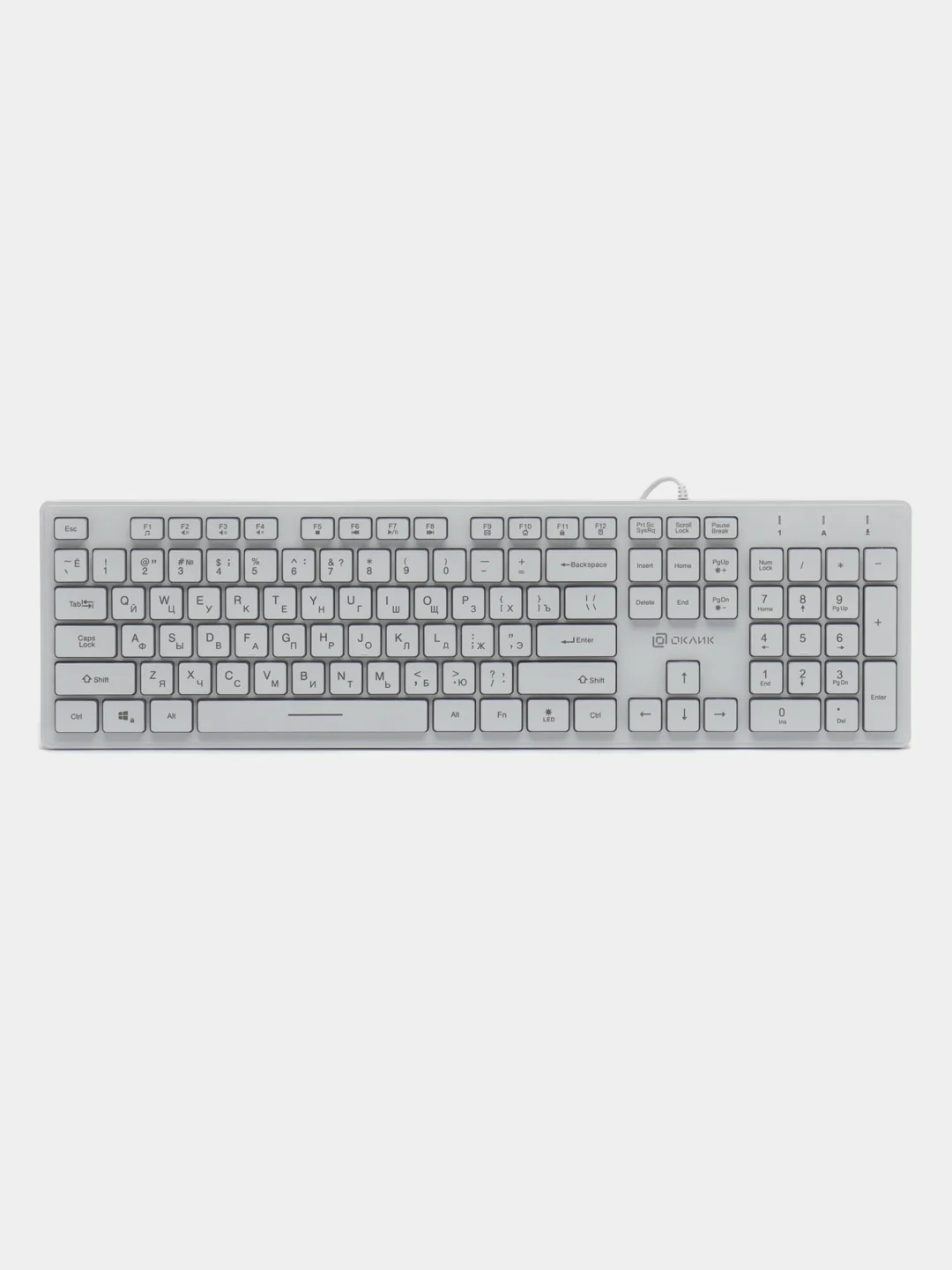 Белый клавиатура с подсветкой Oklick 550ML Slim, мембрана игровая, тонкая