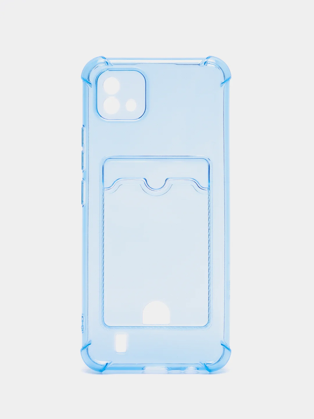 Голубой чехол противоударный Realme C11 2021, C20, прозрачный с карманом для карты