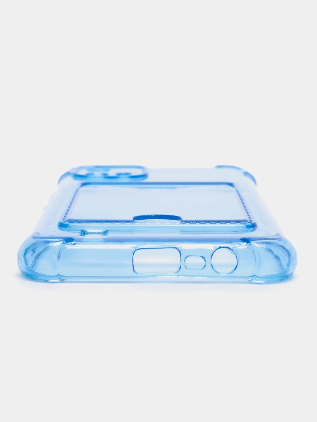 Голубой чехол противоударный Realme C11 2021, C20, прозрачный с карманом для карты
