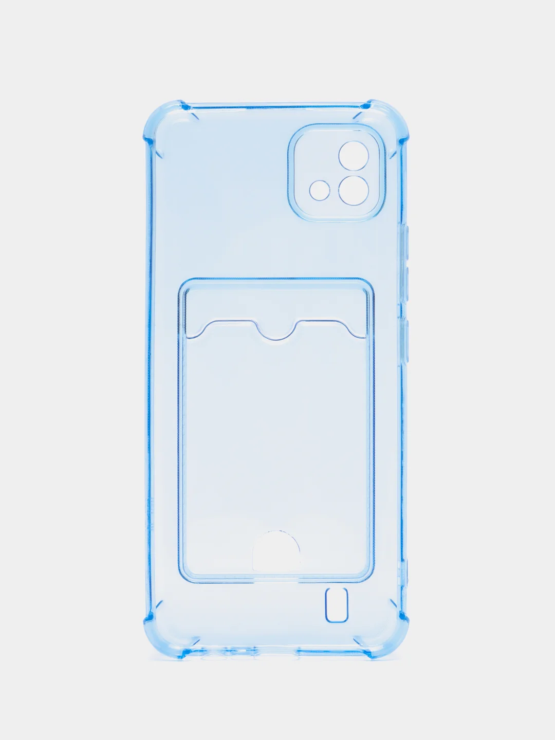 Голубой чехол противоударный Realme C11 2021, C20, прозрачный с карманом для карты