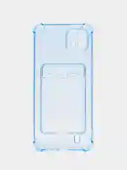 Голубой чехол противоударный Realme C11 2021, C20, прозрачный с карманом для карты