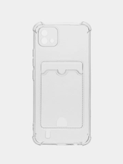 Чехол противоударный Realme C11 2021, C20, прозрачный с карманом для карты