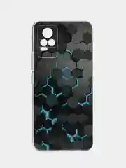 Бирюзовый силиконовый чехол на Vivo V21e 4G / Виво V21e 4G прозрачный, с рисунком, защита камеры