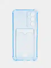 Голубой чехол для Samsung Galaxy A54 / Самсунг Галакси А54, прозрачный, с карманом для карты