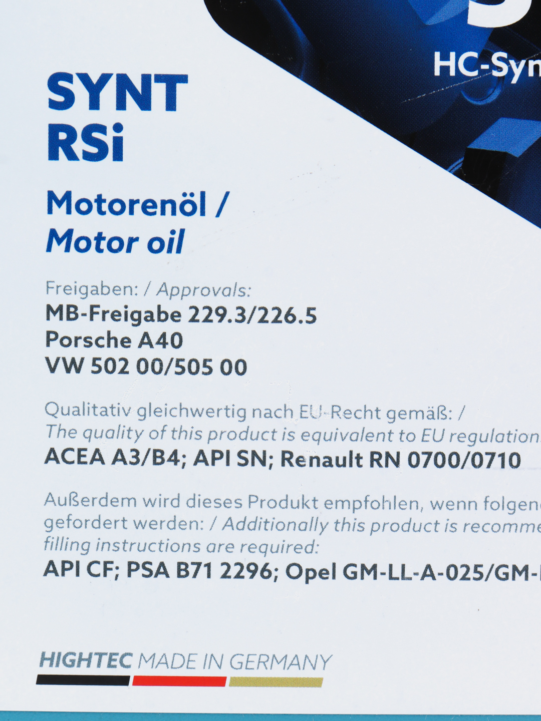 Моторное масло ROWE HIGHTEC SYNT RSI SAE 5W-40, 4 л купить по цене 4600 ₽ в  интернет-магазине KazanExpress