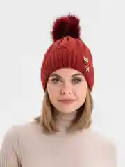 Багровый шапка женская, зимняя, вязанная