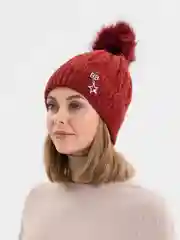 Багровый шапка женская, зимняя, вязанная