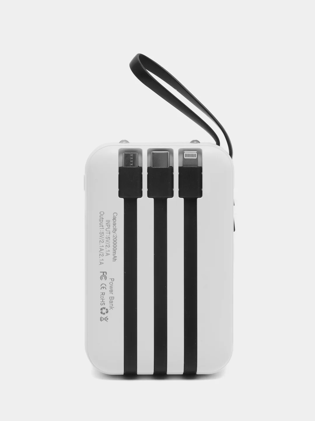 Белый power bank 10000/20000 mAh со встроенными 4 кабелями, внешний аккумулятор