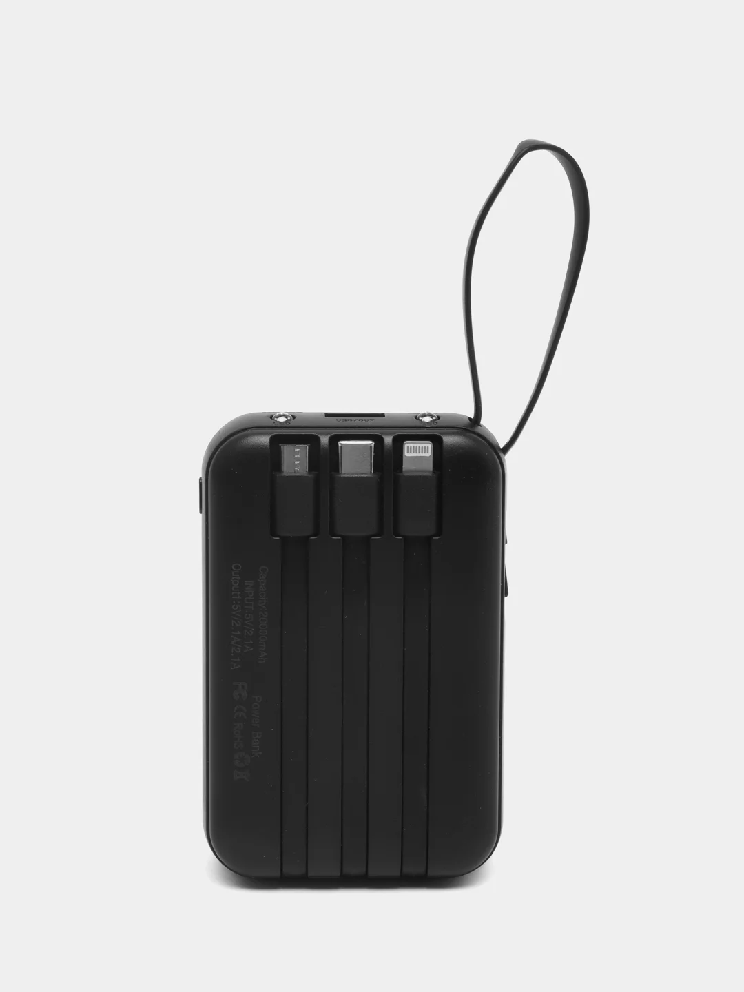 Черный power bank 10000/20000 mAh со встроенными 4 кабелями, внешний аккумулятор