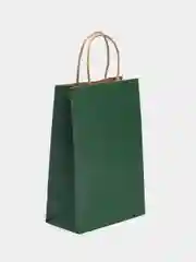 Тёмно-зелёный крафт пакет с ручкой, бумажный, однотонный, 21,5 х 15 х 8 см