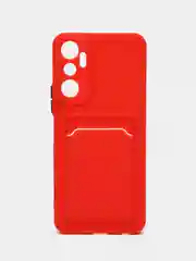Красный силиконовый чехол для Infinix Hot 20 4G, c отсеком для карт (Инфиникс Хот 20), прозрачный
