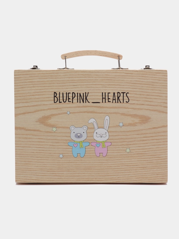 Набор для рисования BluePink Hearts, 70 предметов, в деревянном чемодане