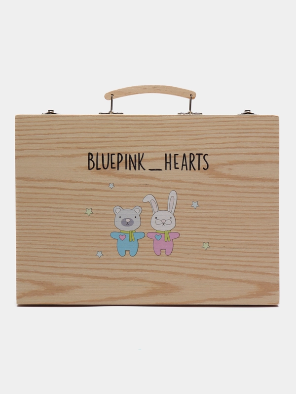 Набор для рисования BluePink Hearts, 100 предметов, в деревянном чемодане