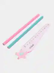 Розовый пенал школьный, с канцелярией, Blue Pink Hearts, 11 предметов