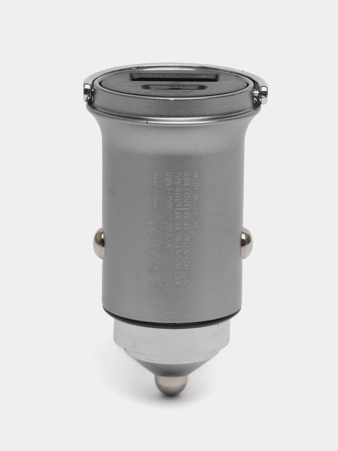 Серый автомобильное зарядное устройство USB, Type-C, 3.1 А, в прикуриватель, быстрая зарядка