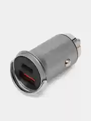 Серый автомобильное зарядное устройство USB, Type-C, 3.1 А, в прикуриватель, быстрая зарядка