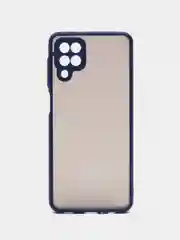 Синий чехол на Samsung Galaxy (Галакси) A12, M12, пластиковый, матовый, с цветными кнопками