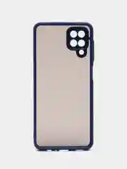 Синий чехол на Samsung Galaxy (Галакси) A12, M12, пластиковый, матовый, с цветными кнопками