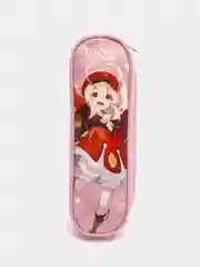 Кораллово-розовый пенал школьный с брелоком с аниме героями Геншин импакт Genshin Impact, Куроми