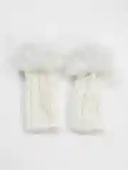 Белый рукава вязанные с мехом / Теплые зимние рукава - митенки / Варежки с открытыми пальцами