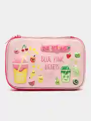 Розовый пенал школьный, с канцелярией, Blue Pink Hearts, 25 предметов