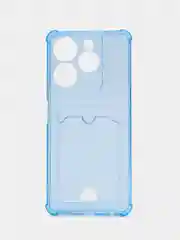 Голубой чехол противоударный Tecno Spark 10 Pro, Спарк 10 Про, прозрачный, с карманом для карты