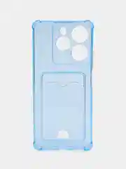 Голубой чехол противоударный Tecno Spark 10 Pro, Спарк 10 Про, прозрачный, с карманом для карты