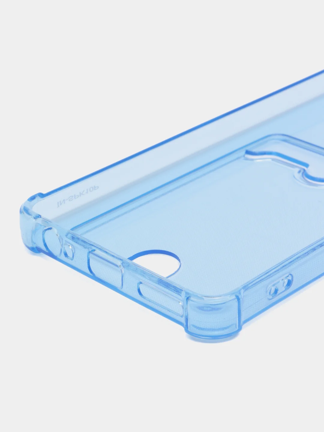 Голубой чехол противоударный Tecno Spark 10 Pro, Спарк 10 Про, прозрачный, с карманом для карты