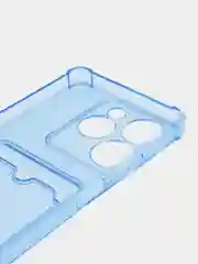 Голубой чехол противоударный Tecno Spark 10 Pro, Спарк 10 Про, прозрачный, с карманом для карты