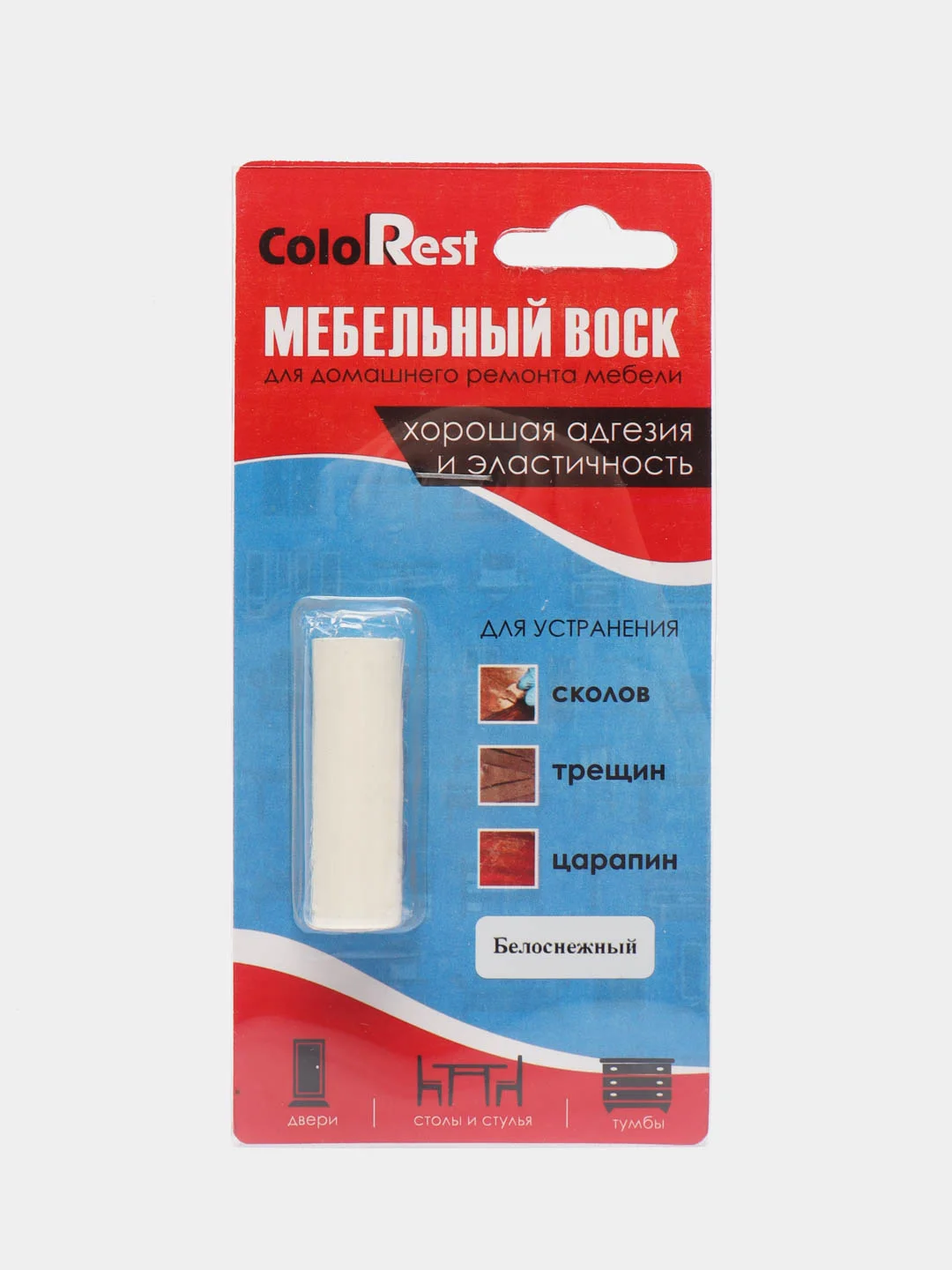 Мебельный воск мягкий для ремонта и реставрации мебели, дверей, ColoRest, белоснежный