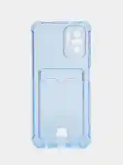 Голубой чехол для Xiaomi Redmi Note 10 / Redmi Note 10S / Poco M5s прозрачный с карманом для карты