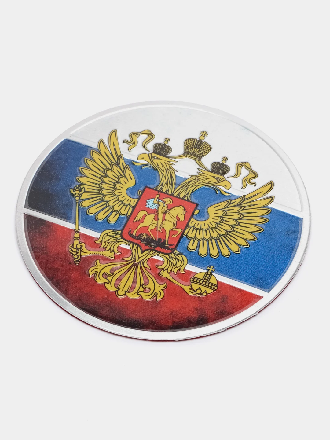 Шильдик-наклейка триколор, Россия, круглая, 75 x 75