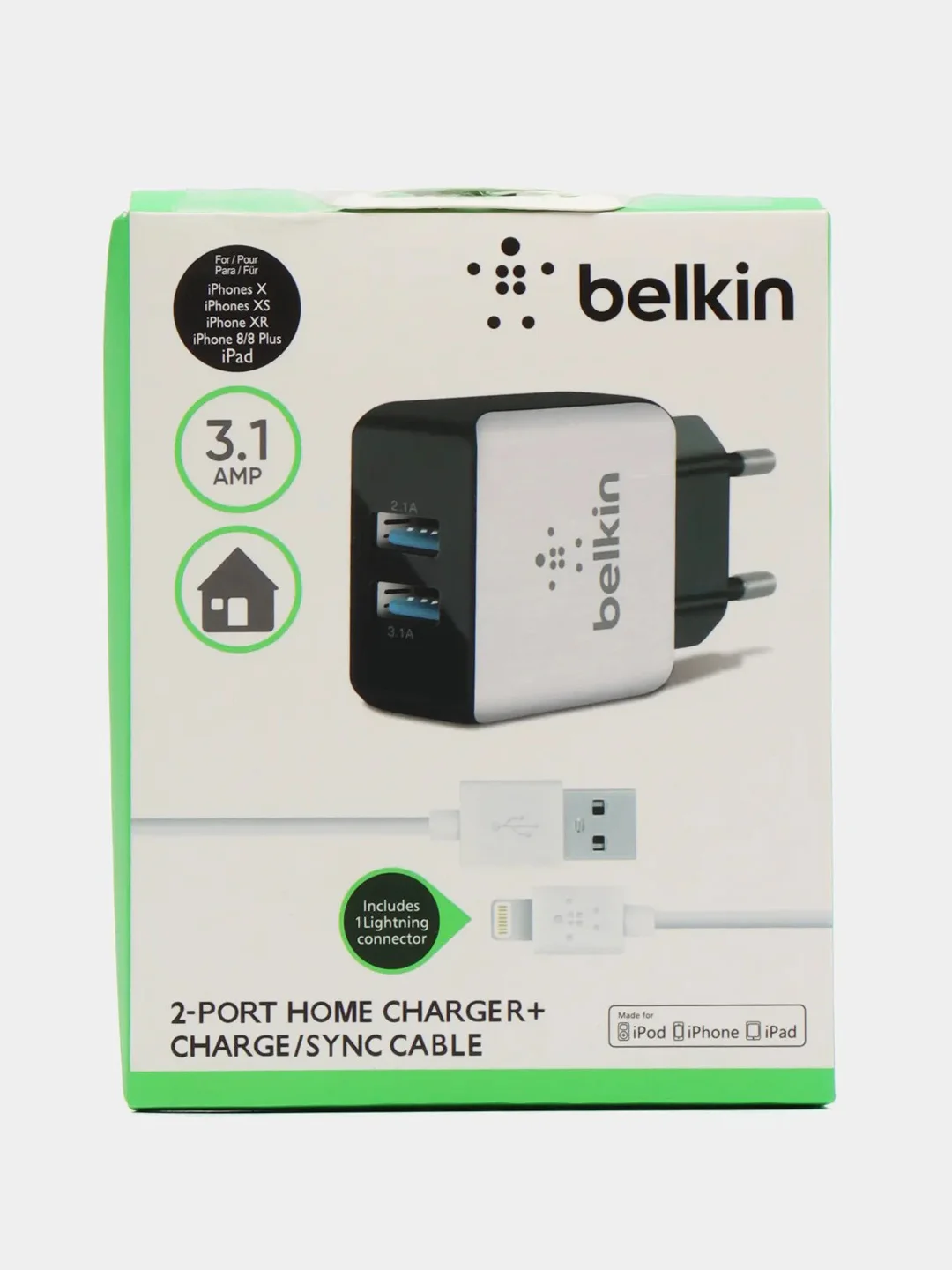 Сетевое зарядное устройство, 10Вт, USB + кабель USB - Lightning, 1 м, белый