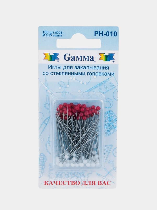 "Gamma"   PH-010 Иглы для закалывания со стеклянными головками сталь 100 шт  36 мм