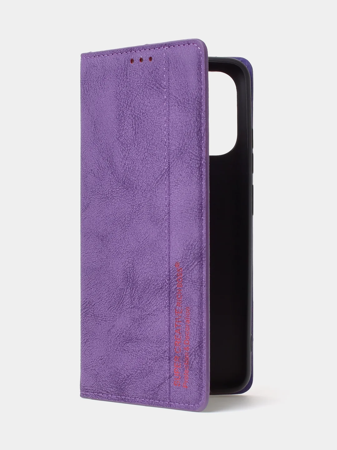 Фиолетовый чехол-книжка для Redmi 12C / Poco C55 из нубука Super Creative