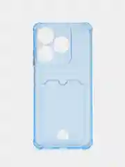Голубой чехол противоударный Tecno Spark 10 / 10C, Спарк 10 / 10С прозрачный, с карманом для карты