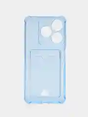 Голубой чехол противоударный Tecno Spark 10 / 10C, Спарк 10 / 10С прозрачный, с карманом для карты