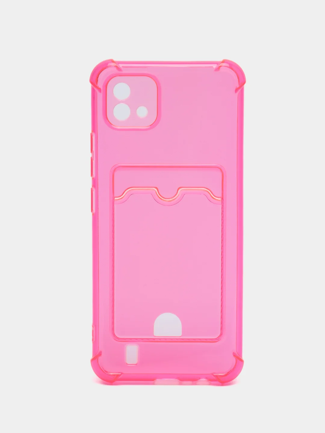 Розовый чехол противоударный Realme C11 2021, C20, прозрачный с карманом для карты