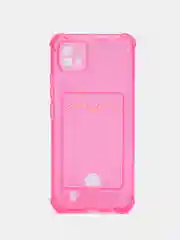 Розовый чехол противоударный Realme C11 2021, C20, прозрачный с карманом для карты