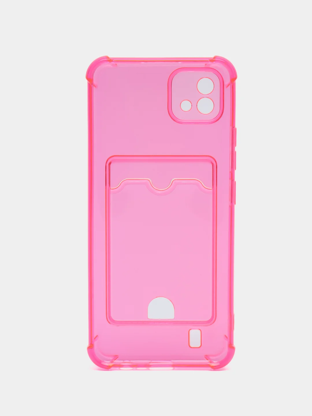 Розовый чехол противоударный Realme C11 2021, C20, прозрачный с карманом для карты