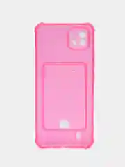 Розовый чехол противоударный Realme C11 2021, C20, прозрачный с карманом для карты