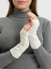 Молочный рукава-митенки, вязаные, женские
