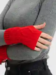 Красный перчатки без пальцев, тёплые, вязяные, шерстяные