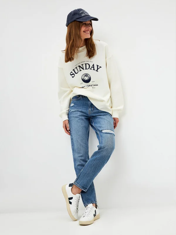 Индиго джинсы женские Sela MOM FIT, с разрезами