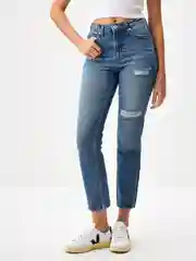Индиго джинсы женские Sela MOM FIT, с разрезами
