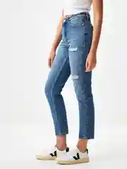 Индиго джинсы женские Sela MOM FIT, с разрезами