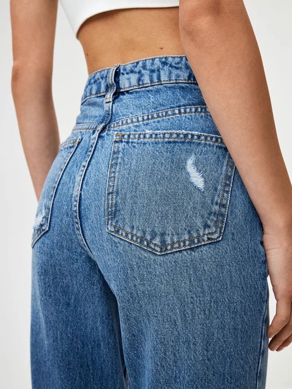 Индиго джинсы женские Sela MOM FIT, с разрезами