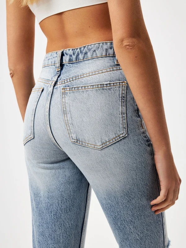 Индиго джинсы женские Sela MOM FIT, с разрезами