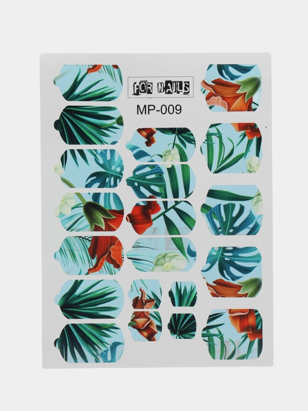 Наклейки плёнки для ногтей листья цветы, MP009, для маникюра и педикюра